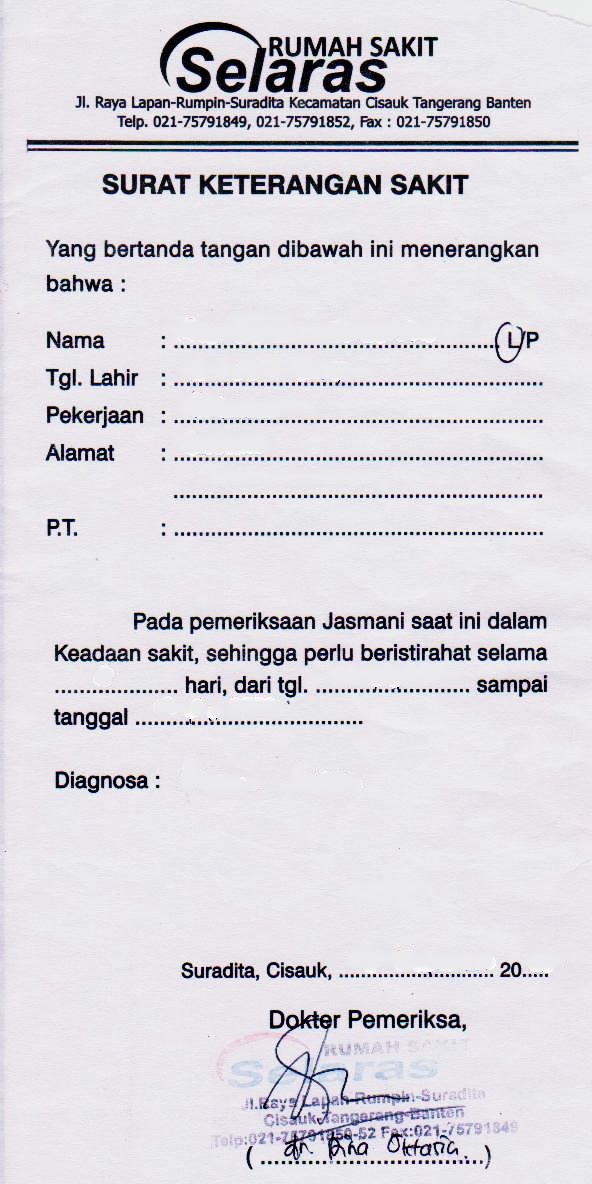 contoh surat dokter surat keterangan sakit dari dokter