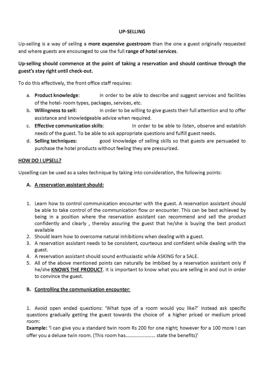 Front Office Notes Upselling At The Front Office