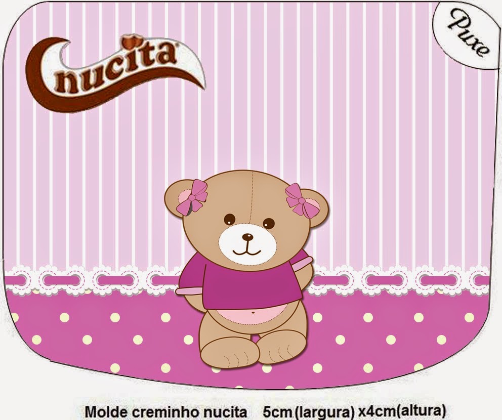 Cute Girl Bear in Lilac: Free Printable Candy Bar Labels. Cute Girl Bear in Lilac Free Printable Candy Bar Nucita Labels.