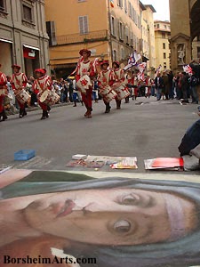 Michelangelo, Sistine Chapel, Sybil, Florence Parade, Renaissance Art, street painting, Book:  My Life as a Street Painter in Florence, Italy