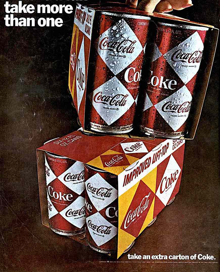1976 Coca Cola 1976 Coca Cola cans six pack, a color advertising photograph