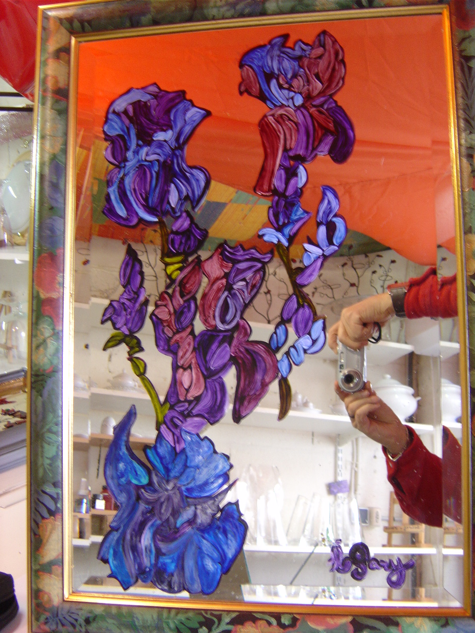 Le Verre à Soi Les Iris ,peinture sur miroir 160