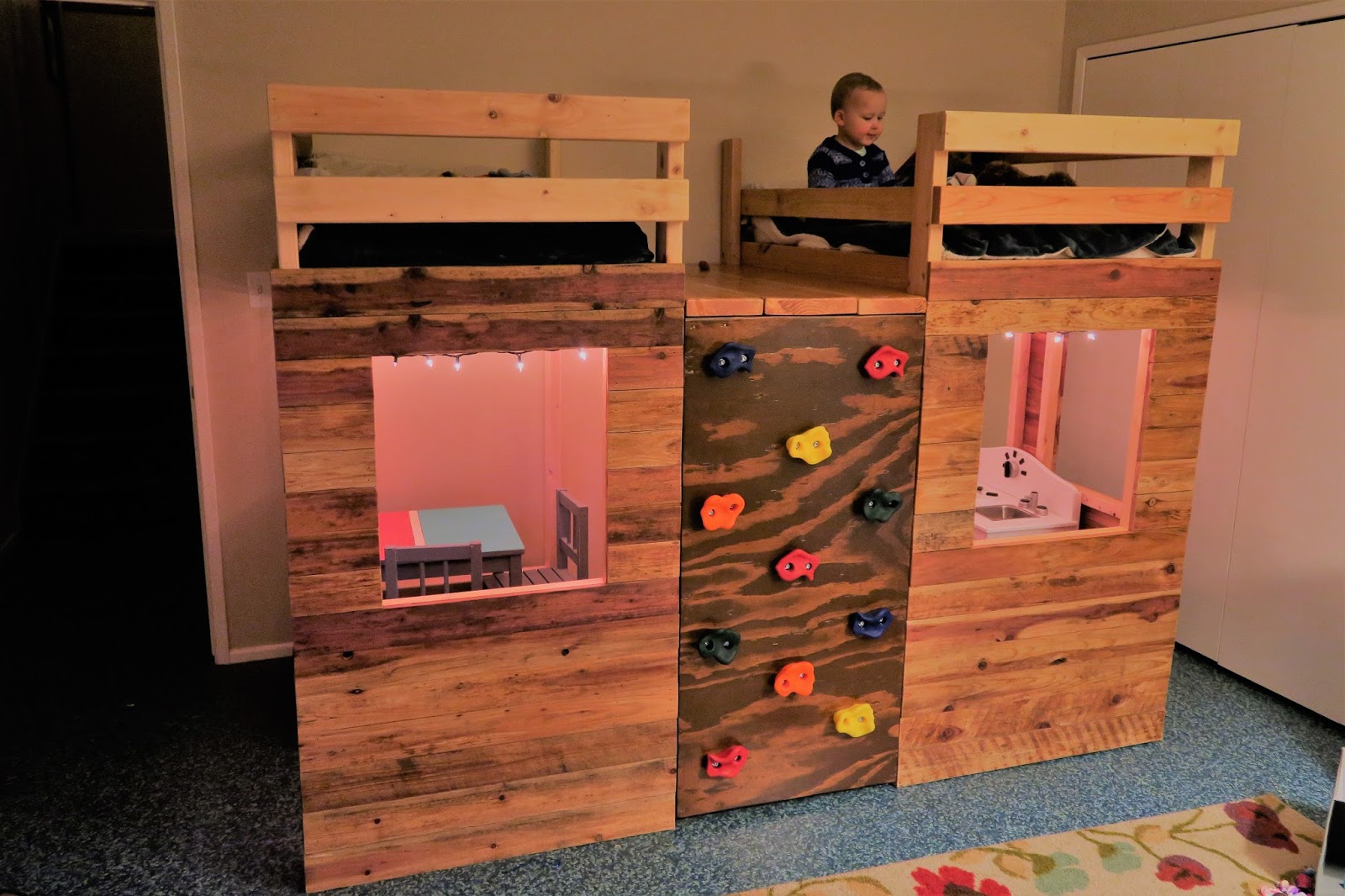 Roberg Adventures Bunk Bed Playhouse with Climbing Wall