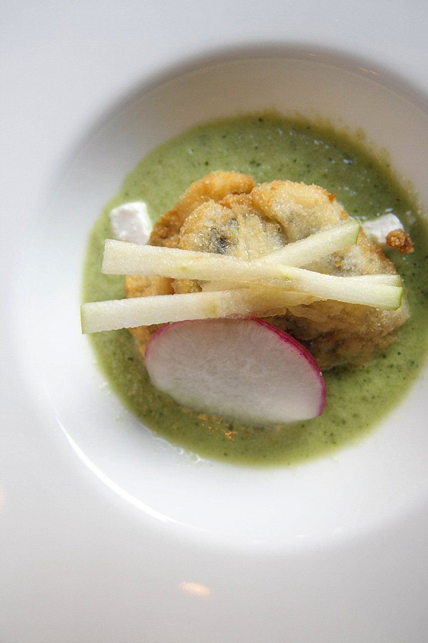 Cucumber Gazpacho, Breaded Slippery Oyster and Goat Cheese Rooted in Nature Makati Shangri-La