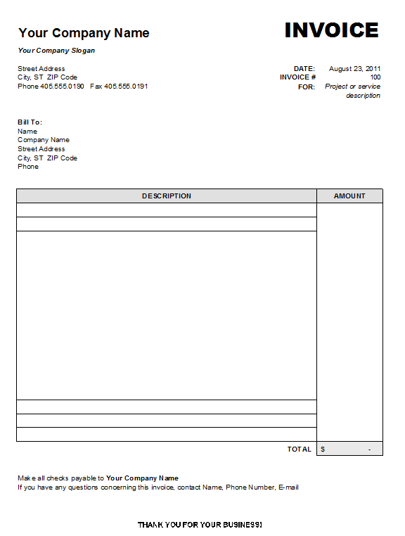 Free Blank Invoice Template for Excel