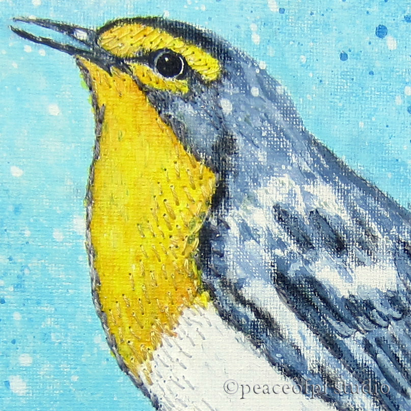 peaceofpi studio Warbler Bird Stitched Painting with Hand Embroidery