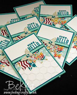 Oh Hello and Welcome to the Stampin' Superstars - Cards Sent by Stampin' Up! Demonstrator Bekka Prideaux to new team members.  Find Out more here.  The card features the free Sale-a-Bration Sycamore Street papers and ribbons as well as the Oh Hello Stamp Set and Honeycomb Embossing Folder