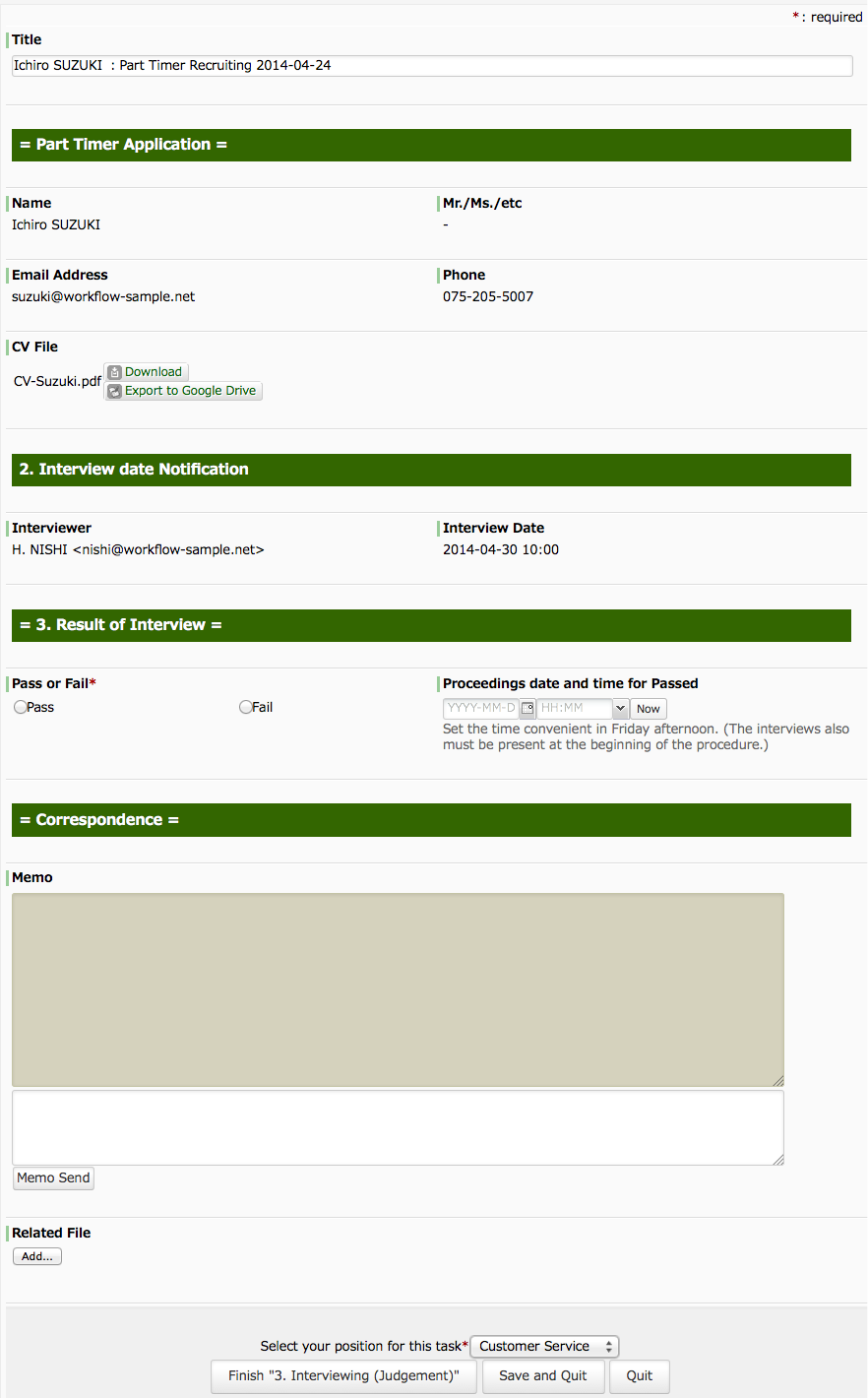 Workflow Sample Standardization of the Hiring Process, Points to be Aware