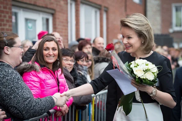 Queen Mathilde of Belgium, Federation Wallonia - Brussels Minister of Compulsory Education, School Buildings, Childhood and Culture, Joelle Milquet and Namur province governor Denis Mathen visited the Saint-Joseph school in Couvin