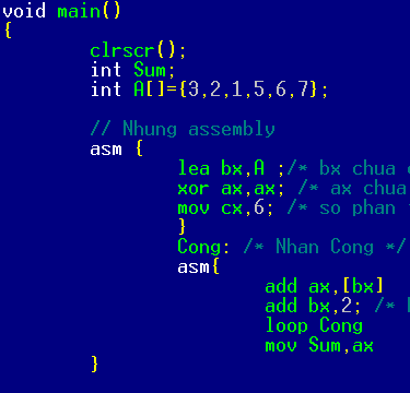 Một số chương trình ví dụ nhúng code Assembly trong C\C++