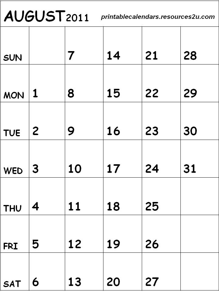 2011: Blank August 2011 Calendar Planner 2011: Blank August 2011 Calendar Planner
