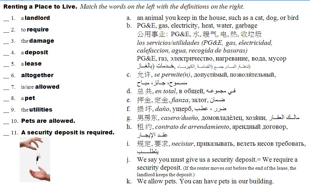 Level 3/4 Speaking Renting a Place to Live