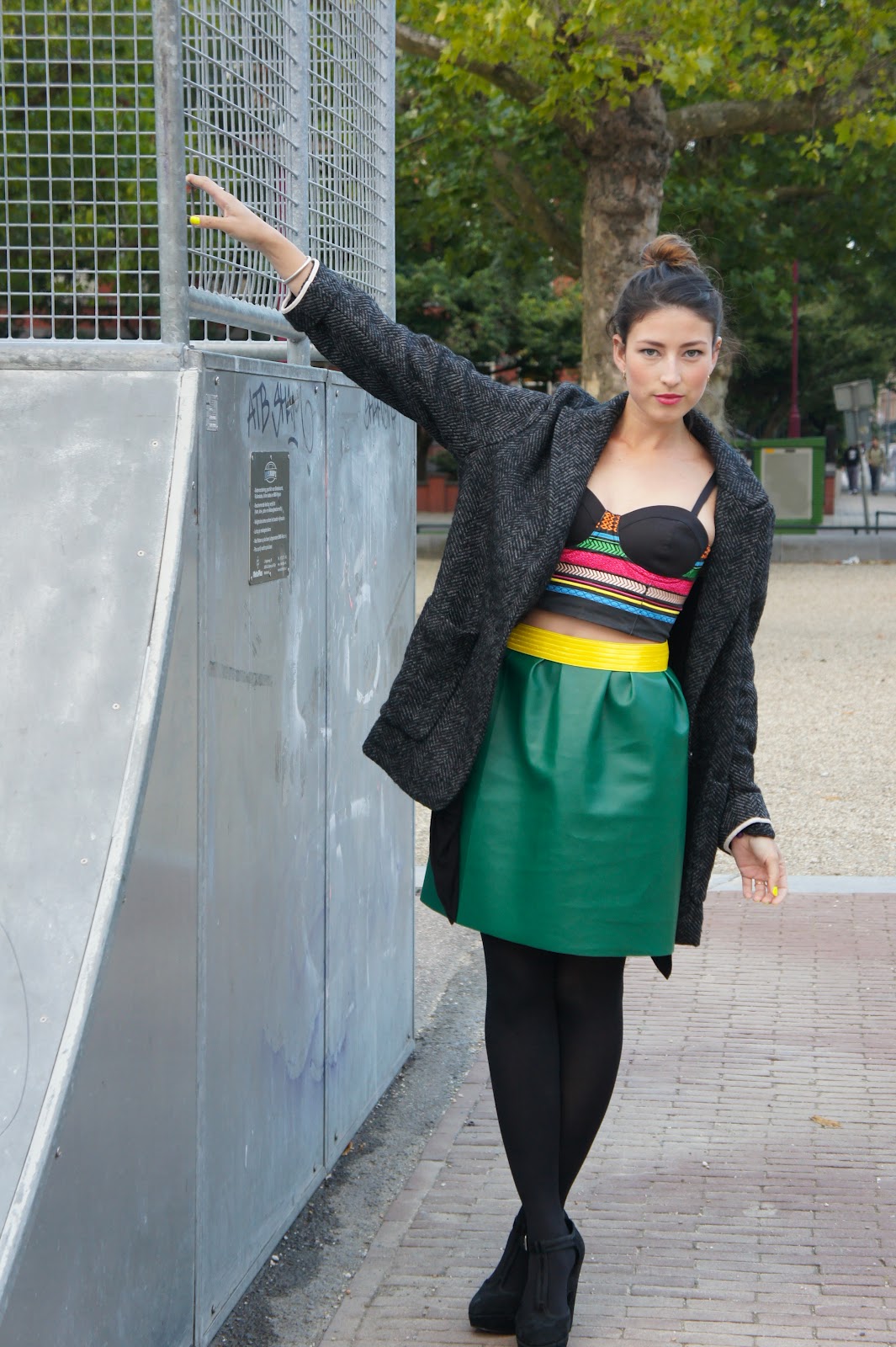 Breakfast at Fayme's: Green Faux Leather Skirt