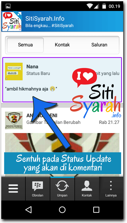 cara komen status bbm