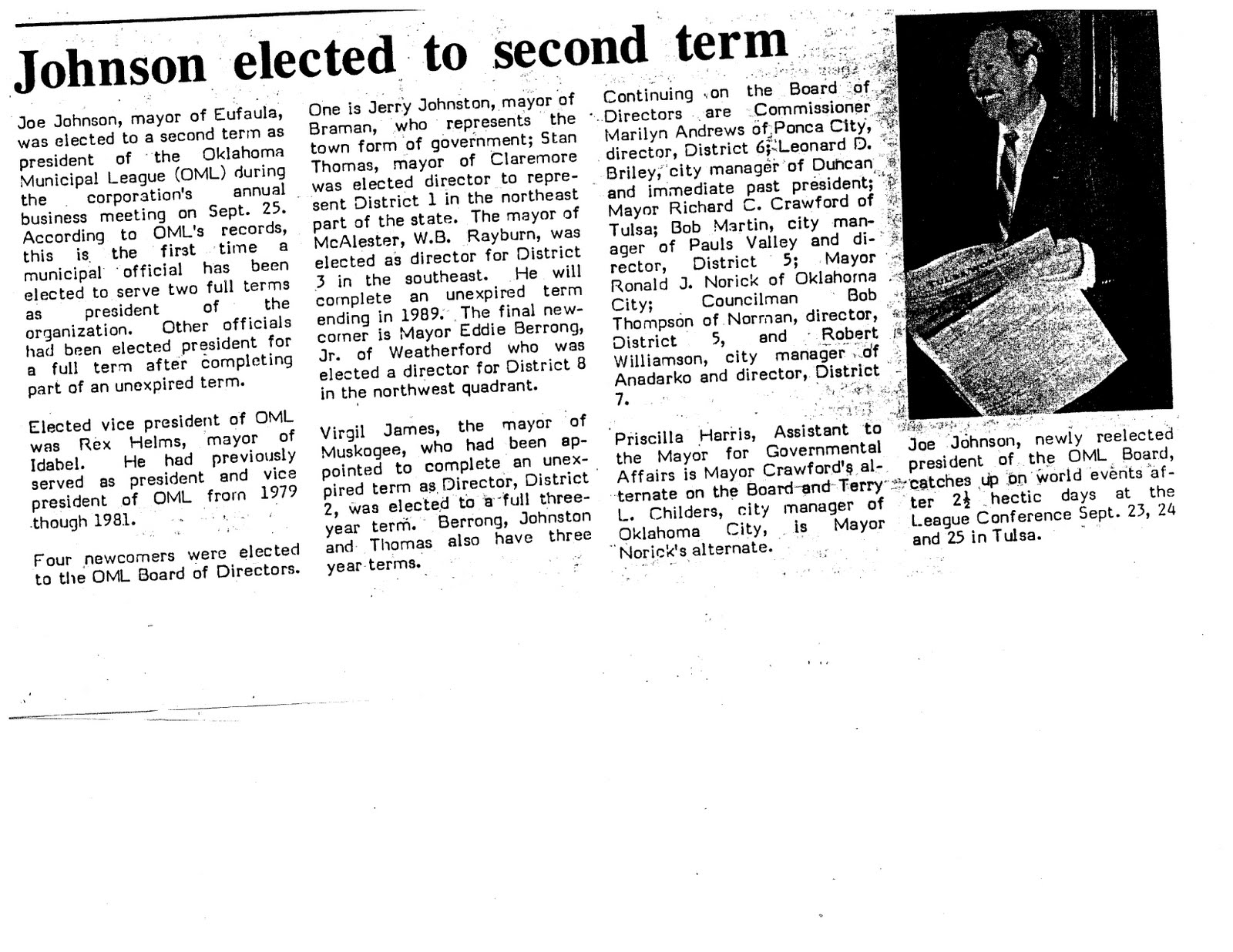 Joe Johnson Eufaula, Oklahoma Documents and Articles