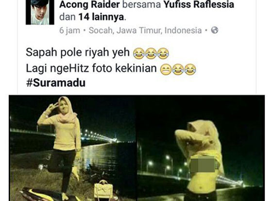 Inilah Foto Hot Cewek Bejilbab Pamer BH di Jembatan Suramadu Yang Viral