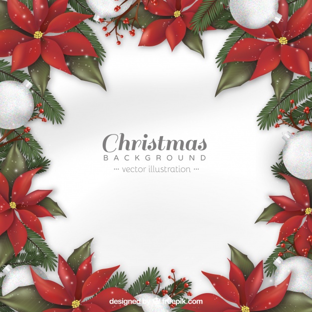 Christmas background with realistic flowers Free Vector