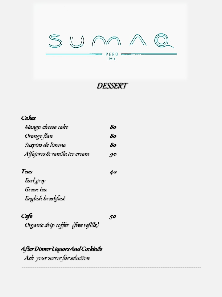 SUMAQ Restaurant MENU