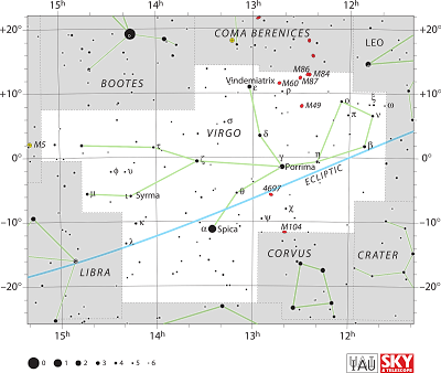 Location of M104 in the Constellation Virgo