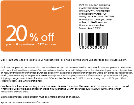 nike outlet voucher code