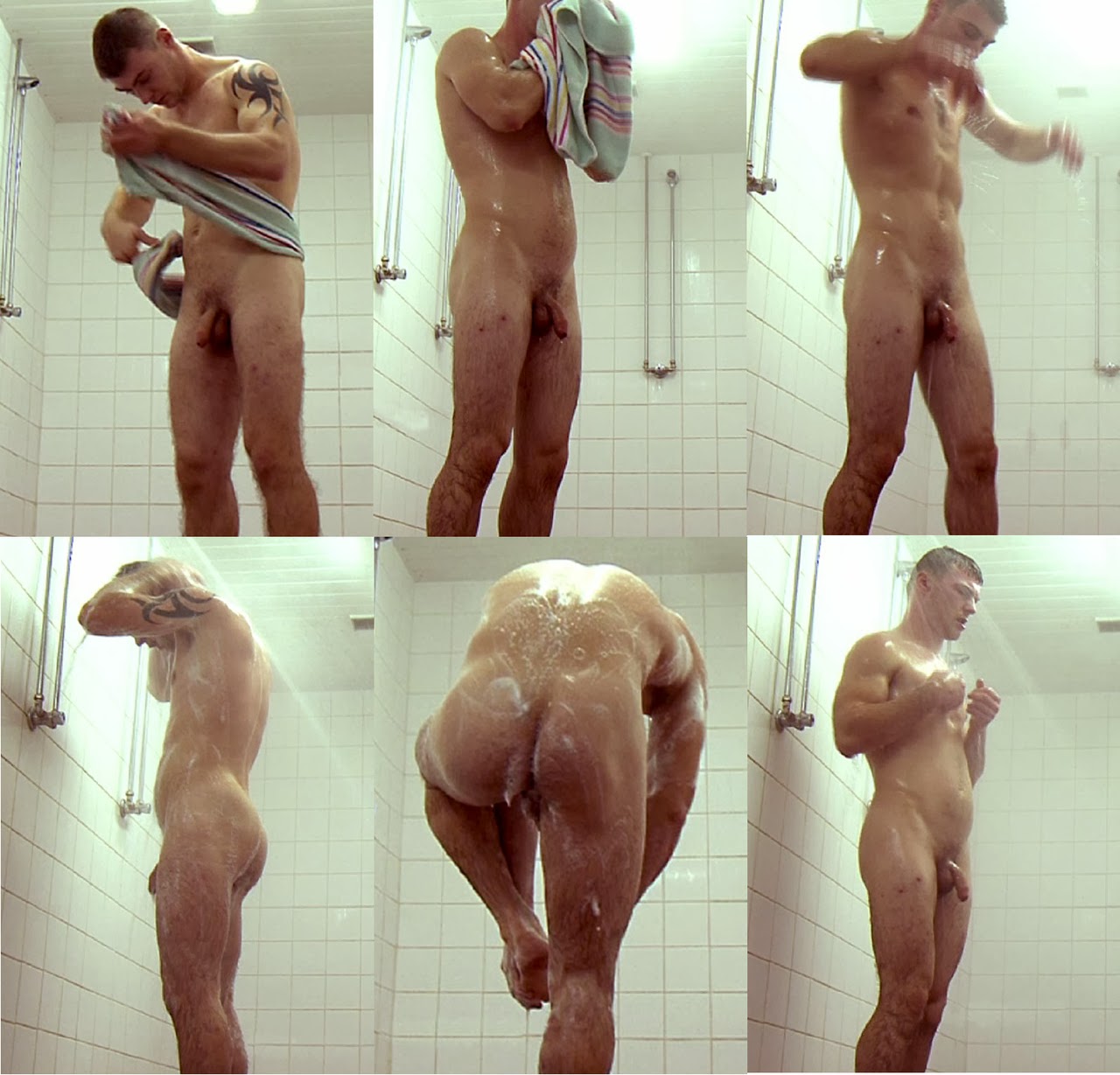 Voyeur Cam Shoots Gay Cocks And Asses In Shower.