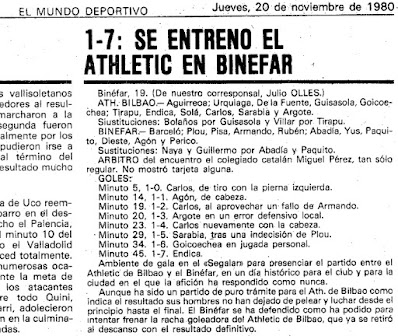 Eliminatoria Copa del Rey: C.D.Binéfar - Atlético de Bilbao de 1980