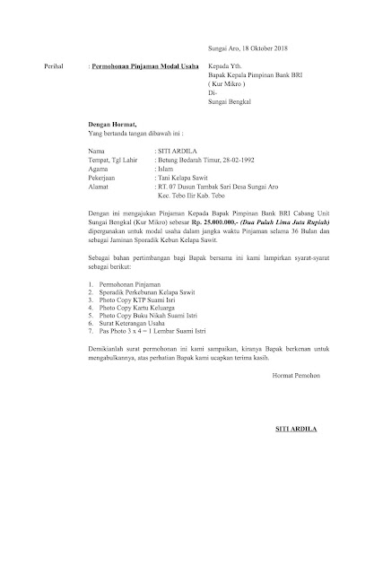 Contoh Surat Orton Contoh Surat Permohonan Pinjaman Modal