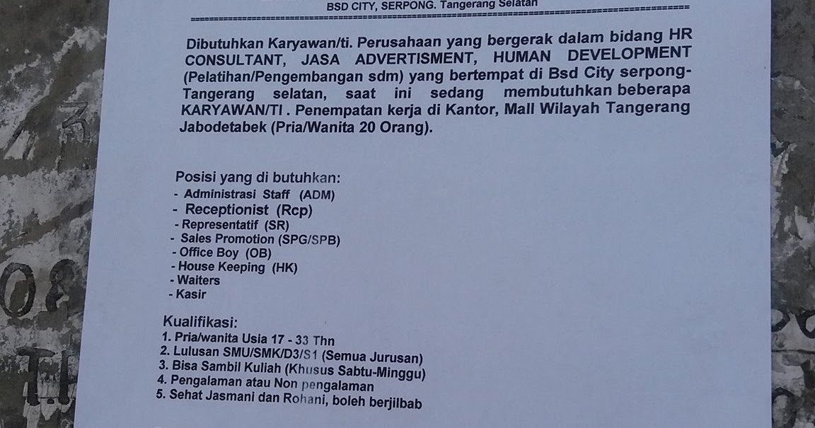 Lowongan Kerja Update Bulan Ini 22 Juli 2016 Di Pt Wahita Sangkara Yudha Serpong Tangerang Lowongan Kerja Tangerang