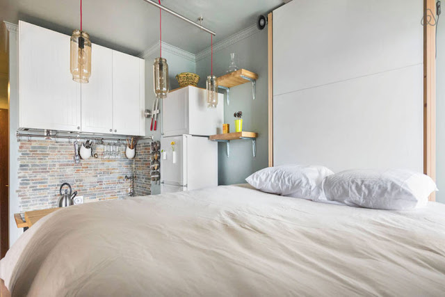 Kitnet ou quitinete cinza com solução para sobrar espaço. Blog Achados de Decoração Kitnet ou quitinete cinza com solução para sobrar espaço. Blog Achados de Decoração