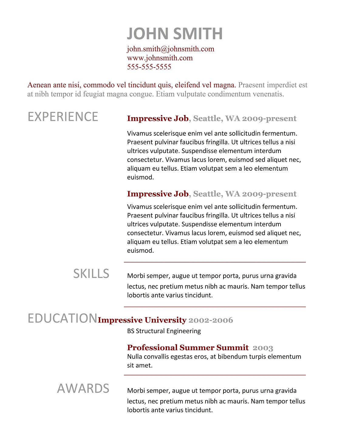 Using Resume Templates - Printable Templates