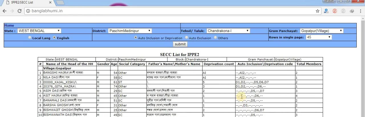 West Bengal SECC 2011 List Download | Step 5