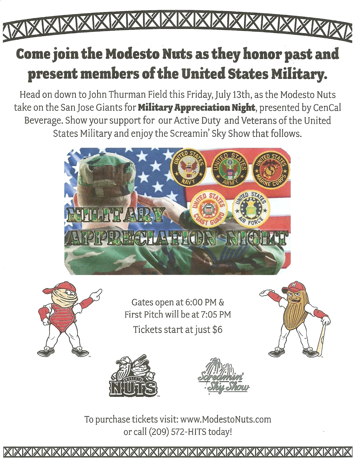 Copper Gazette Modesto Nuts Military Appreciation Night 71312