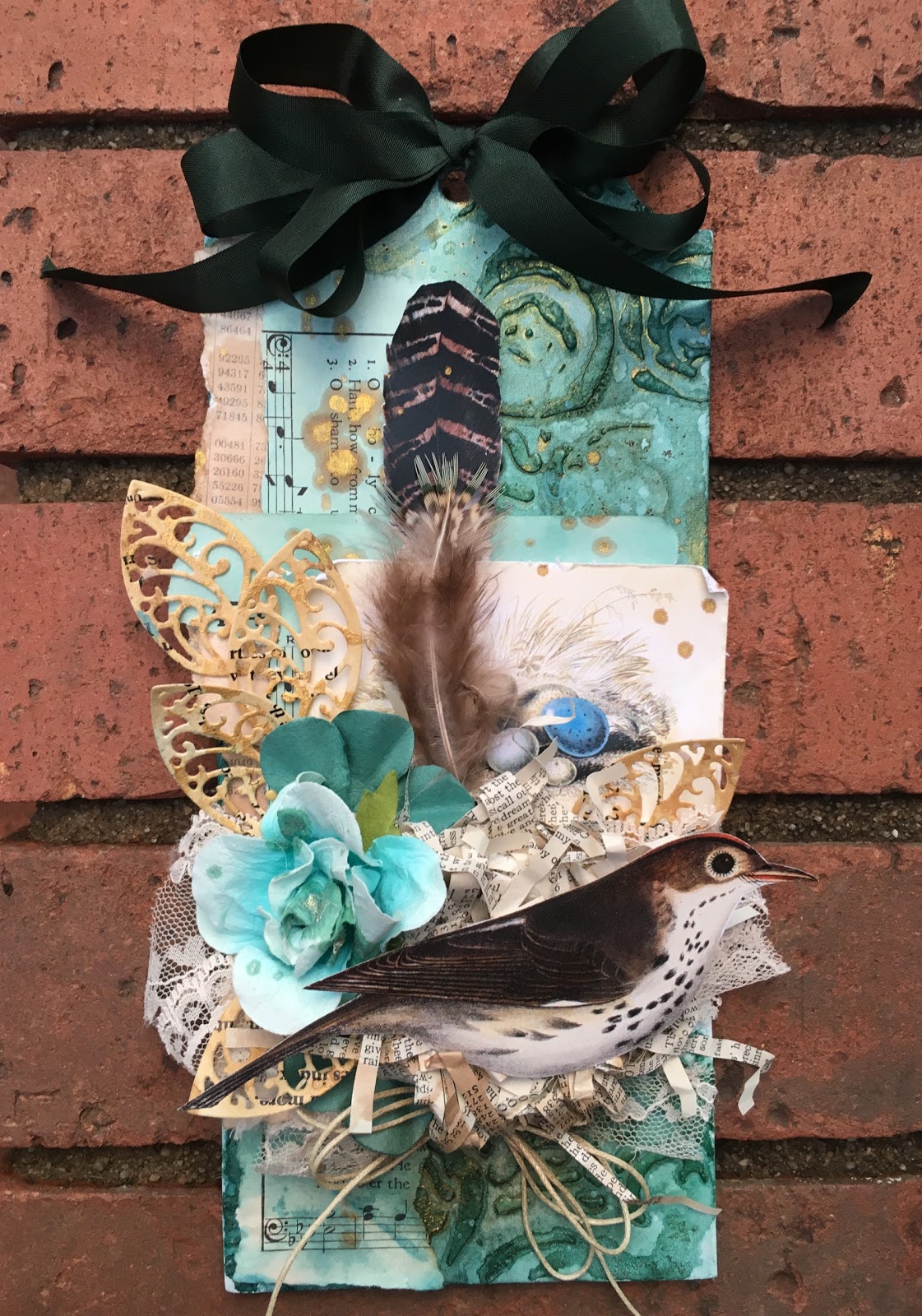SewPaperPaint Mixed Media Bird Tag With DIY Nest