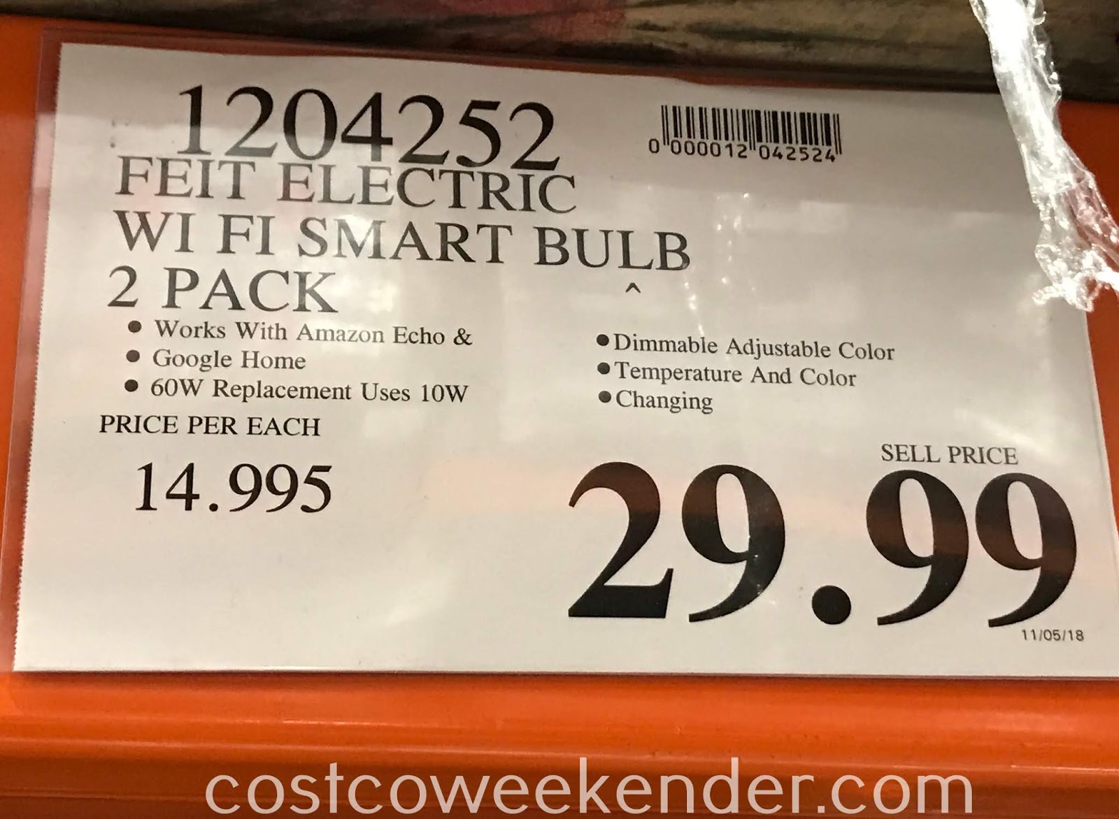 Feit Electric 60w WiFi Smart Bulbs (2 pack) Costco Weekender