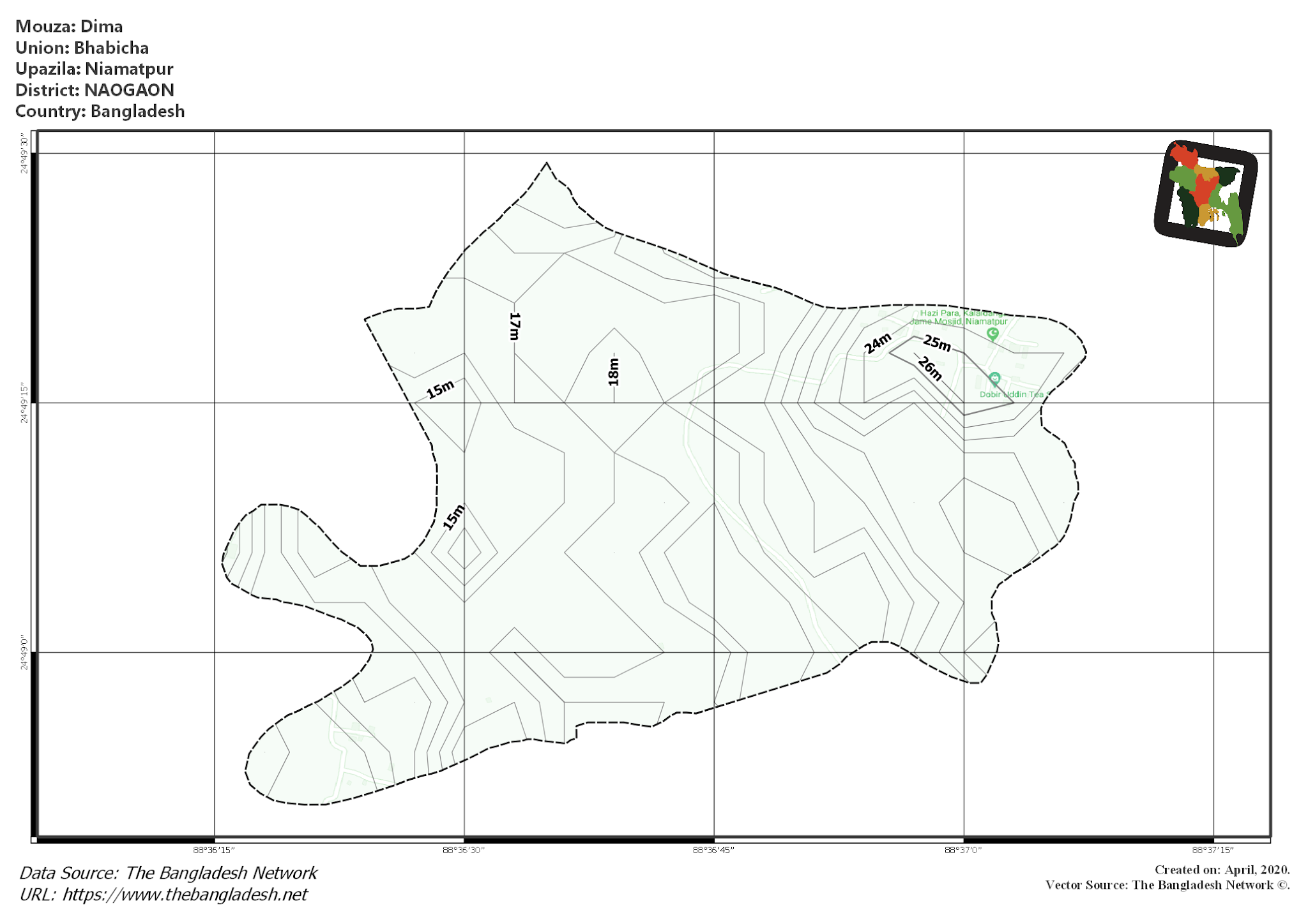 Map of Dima Mouza of Niamatpur Upazila, NAOGAON, Bangladesh.