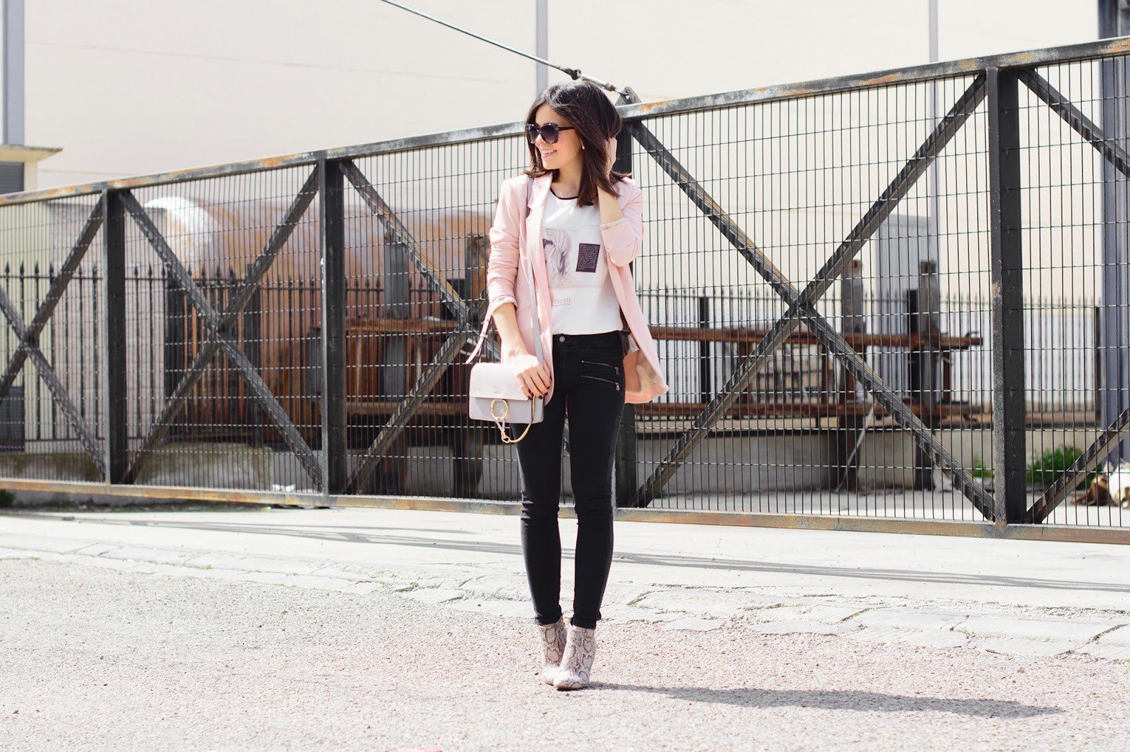 Look de ponteunostacones con blazer rosa de Zara y botines animalprint