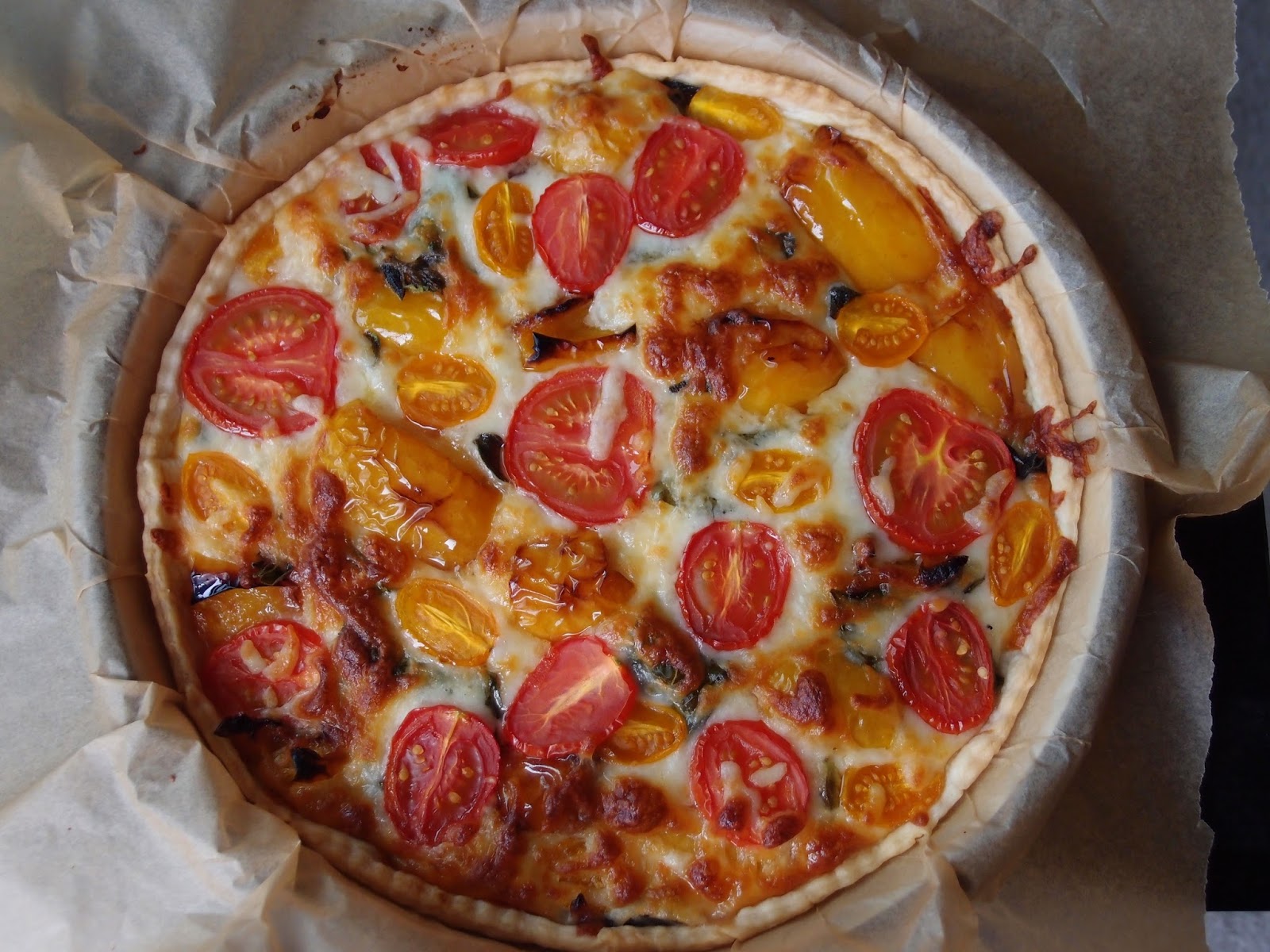 The VegHog Red onion, tomato and pepper tart