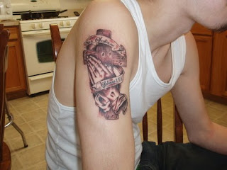 best tattoo gallery Praying Hands Cross Tattoo Design on Arms
