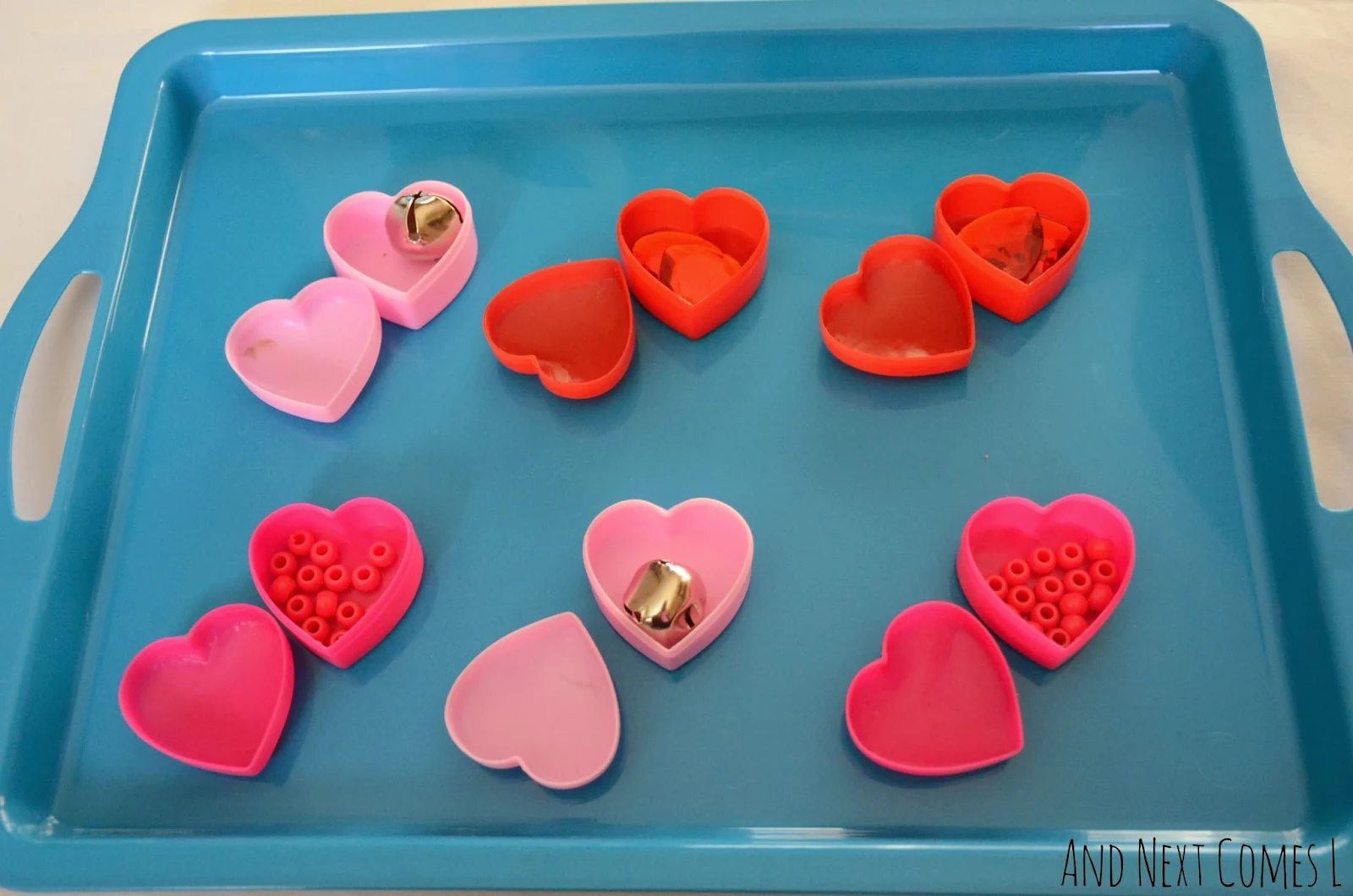 Inside of the Montessori inspired sound matching hearts for Valentine's Day from And Next Comes L