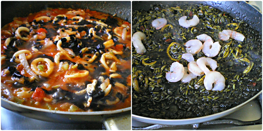 Arroz negro con gambas y chipirón: Elaboración