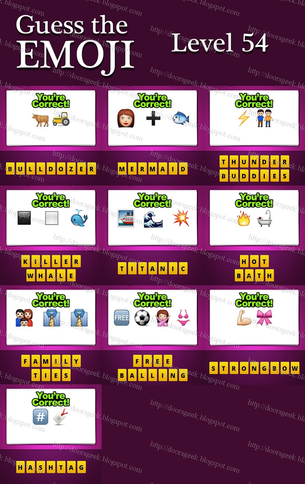 Guess The Emoji [Level 54] Answers and Cheats ~ Doors Geek