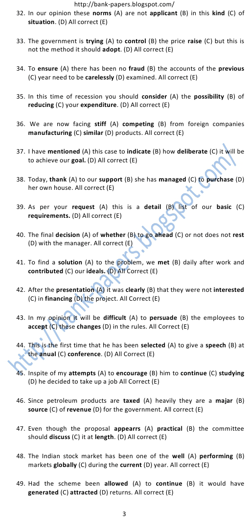 Bank English Sample Question Papers