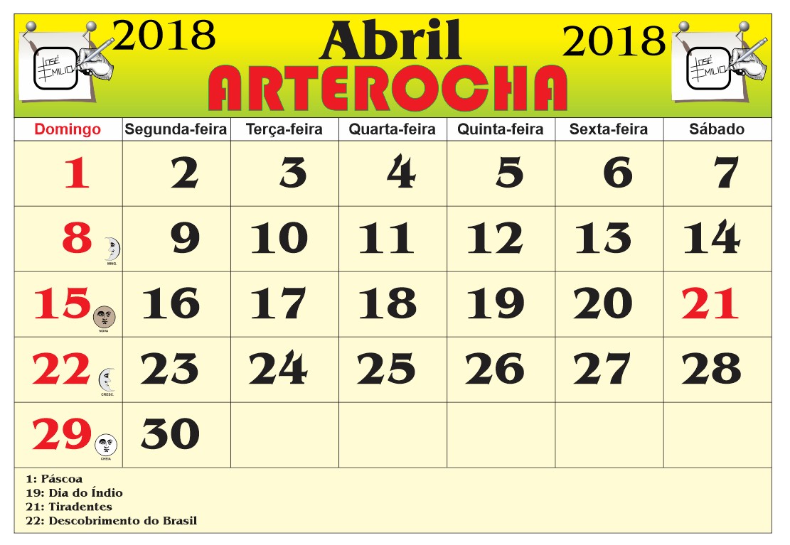 Calendario abril 2018 para imprimir - Educação infantil