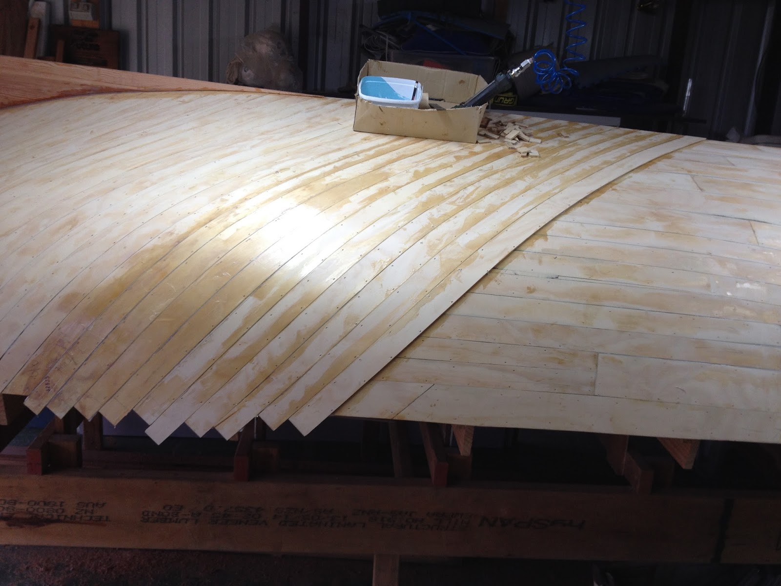 Dave's Fantail Launch Build Strip Planking on Port Side