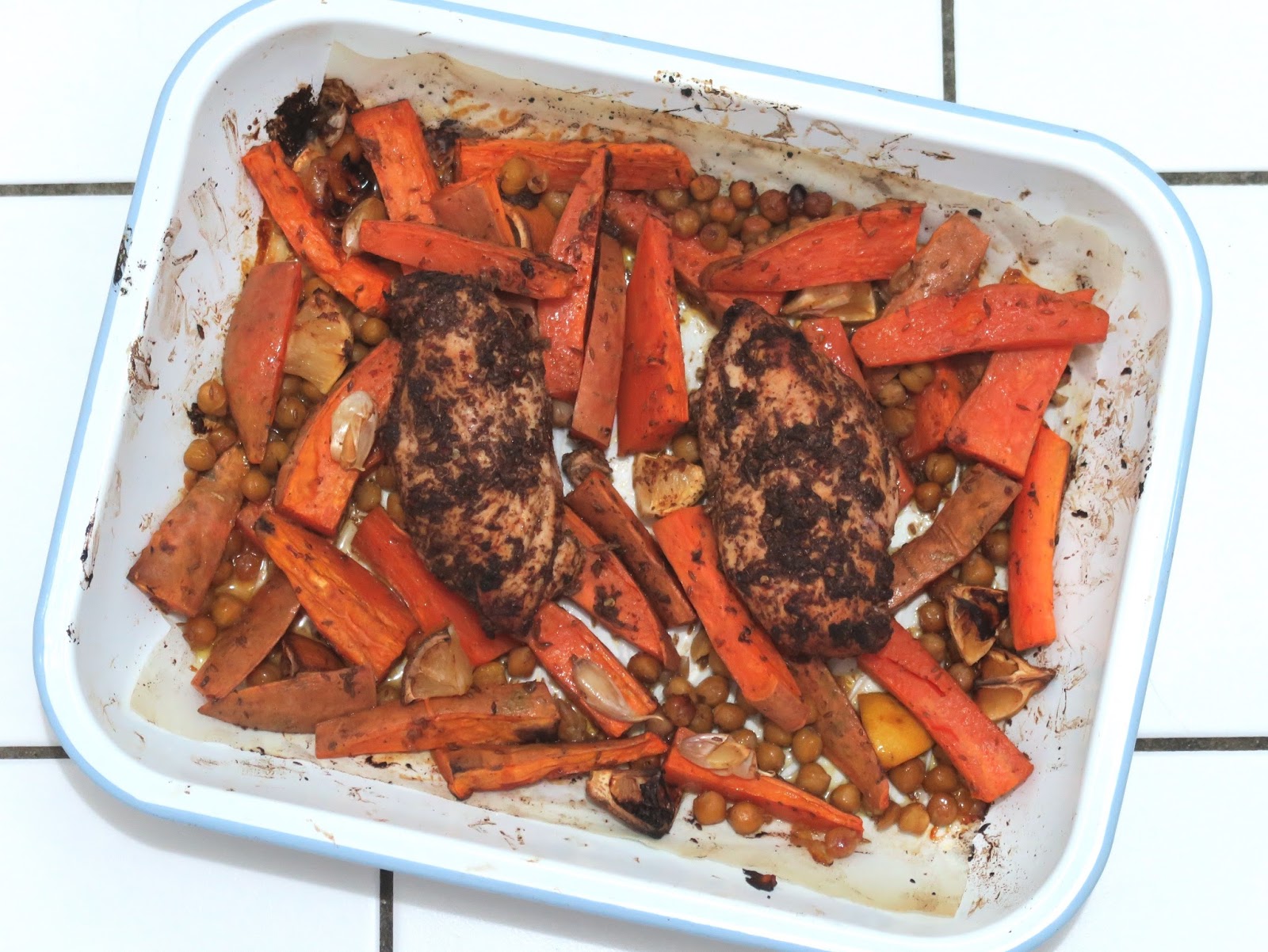 salt sugar & i sumac roast chicken with carrots and chickpeas from Gatherings by Flora Sheddan