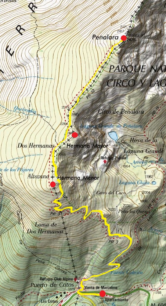 track ascenso a Peñalara Pico Peñalara, iniciación montaña invernal
