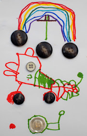 Invitation to create with buttons- make button art collages with the kids- rainbow, car, snail