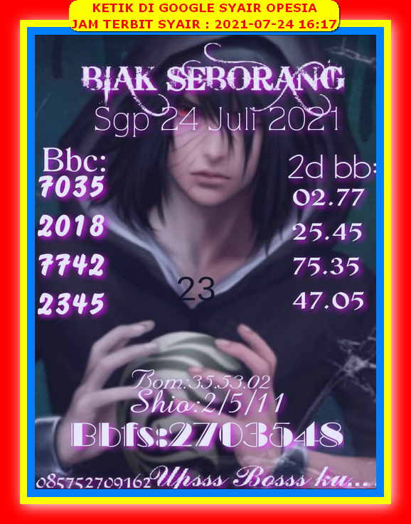 Syair Sgp Hari Ini Sabtu 24 Juli 2021 Opesia Official