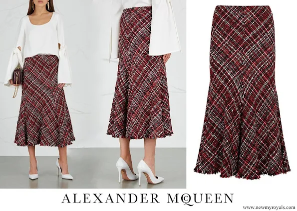 Crown Princess Mary wore ALEXANDER-MCQUEEN High-waisted bouclé tweed midi skirt