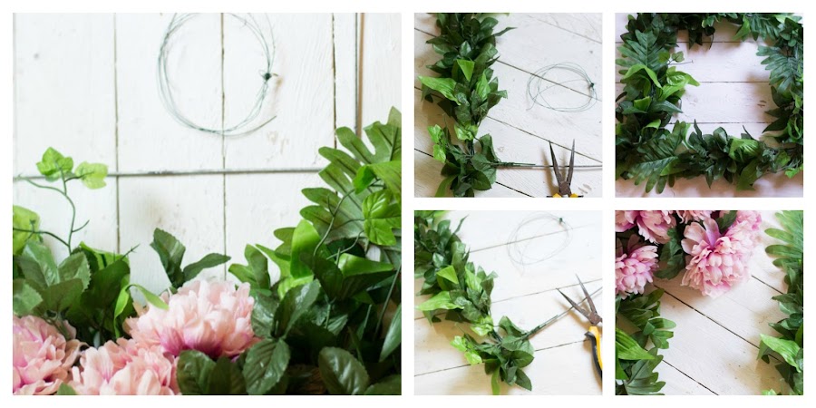 Corona flores artificiales cuadrada